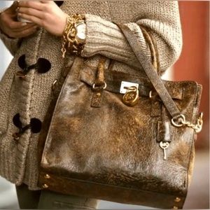Michael Kors Hamilton Distressed Suede Brown Tote.